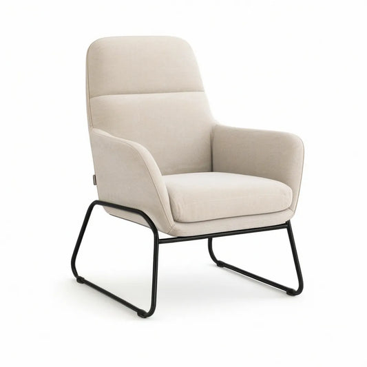 Čalouněné křeslo s vysokým opěradlem 70 × 78 × 95 cm, béžové s černou ocelovou podnoží